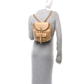 CHANEL Lambskin Quilted Backpack Beige