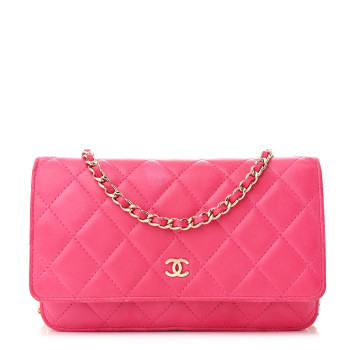 CHANEL Lambskin Quilted Wallet on Chain WOC Fuchsia