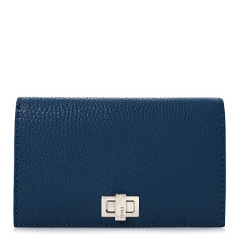 FENDI Cuoio Romano Selleria Mini Peekaboo Clutch Wallet Blue Notte