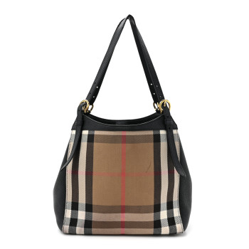 BURBERRY Grainy Calfskin House Check Small Canterbury Tote Black