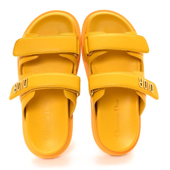 CHRISTIAN DIOR Lambskin Dioract 10mm Slide Sandals 36.5 Amber Yellow