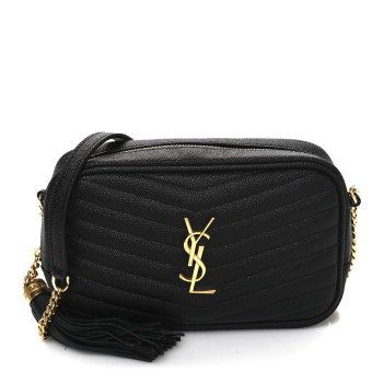 SAINT LAURENT Grain De Poudre Matelasse Monogram Mini Lou Camera Bag Black
