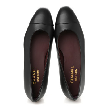 CHANEL Lambskin Cap Toe Ballerina Flats 37 Black