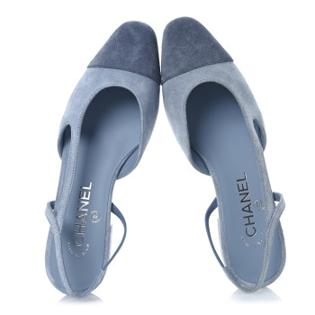 CHANEL Suede Cap Toe CC Coco Slingback Pumps 36 Light Blue