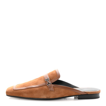 HERMES Suede Goatskin Groupie Mules 40 Brun Amourette
