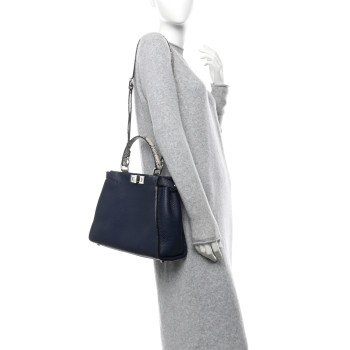 FENDI Cuoio Romano Snakeskin Selleria Medium Peekaboo Iconic Satchel Blue Notte