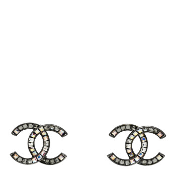 CHANEL Crystal Baguette CC Earrings Silver