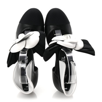 CHANEL Lambskin Grosgrain Cap Toe Camellia Mary Jane Platform Pumps 36.5 Black