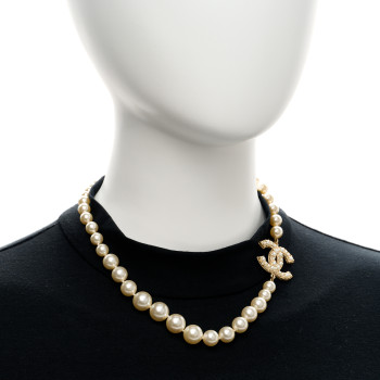 CHANEL Pearl CC 100th Anniversary Necklace Light Gold