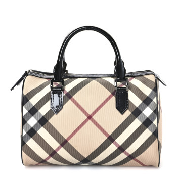 BURBERRY Nova Check Patent Small Chester Bowling Bag Black