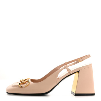 GUCCI Malaga Kid Horsebit 75mm Slingback Pumps 40 Skin Rose