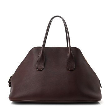 THE ROW Polished Saddle Calfskin Large Devon Bag Burgundy