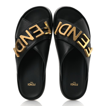 FENDI Vitello Womens Fendigraphy Slide Sandals 38.5 Black