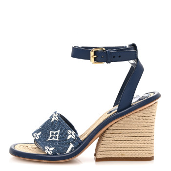 LOUIS VUITTON Monogram Denim Maia Wedge Sandal 37