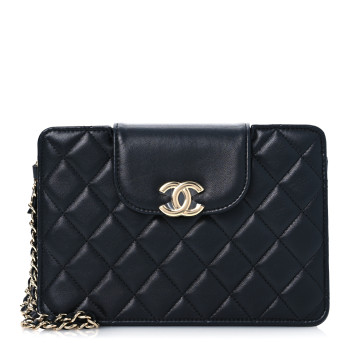 CHANEL Lambskin Quilted CC Pouch Wristlet Black