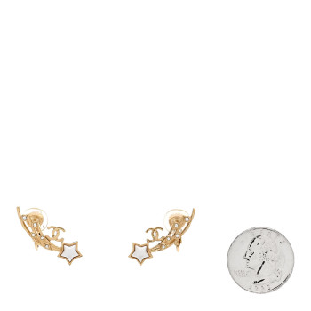 CHANEL Metal Crystal Pearl CC Star Fall Earrings Gold Pearly White