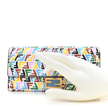 FENDI X SARAH COLEMAN Vitello Liberty Ceylon Micro FF Fish Eye Embossed Continental Envelope Wallet Multicolor Cyber Blue