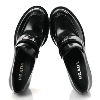 PRADA Spazzolato Metal Triangle Logo 85mm Loafers 40 Black
