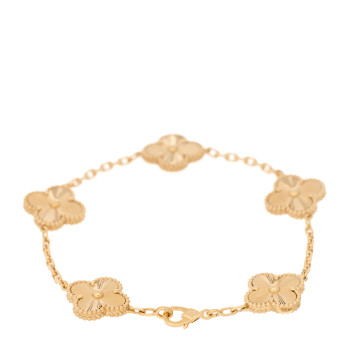 VAN CLEEF & ARPELS 18K Yellow Gold 5 Motifs Guilloche Vintage Alhambra Bracelet