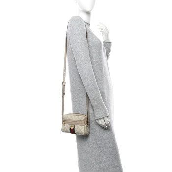 GUCCI GG Supreme Monogram Textured Dollar Calfskin Mini Ophidia Shoulder Bag Beige Mystic White Oatmeal