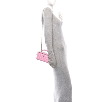 CHANEL Lambskin Quilted Small Top Handle Vanity Case With Chain Lilac Light Green