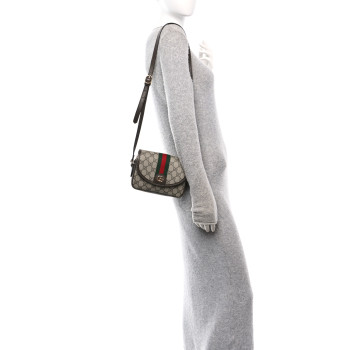 GUCCI GG Supreme Monogram Textured Dollar Calfskin Mini Ophidia Flap Shoulder Bag Beige Ebony New Acero