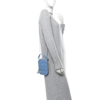 CHRISTIAN DIOR Lambskin Cannage Lady Dior Phone Holder Denim Blue
