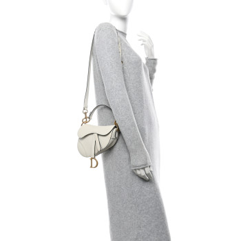 CHRISTIAN DIOR Grained Calfskin Mini Saddle Bag With Strap White