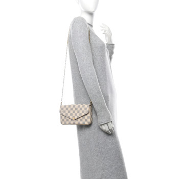 LOUIS VUITTON Damier Azur Pochette Felicie Chain Wallet Rose Ballerine