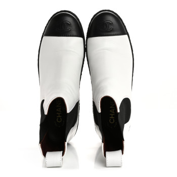 CHANEL Calfskin Cap Toe CC Ankle Boots 39 White Black