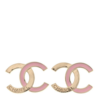 CHANEL Metal Enamel CC Earrings Pink Gold