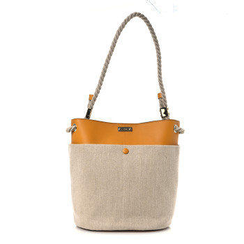 CHLOE Linen Calfskin Key Bucket Bag Natural Sunflower Yellow