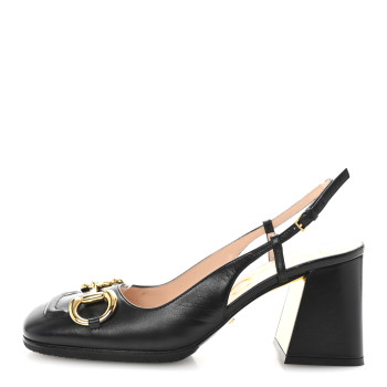 GUCCI Malaga Kid Horsebit 75mm Slingback Pumps 37.5 Black