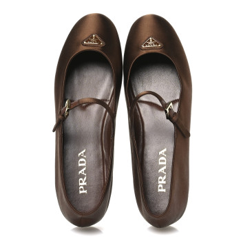 PRADA Satin Triangle Ballerina Flats 40 Tabacco