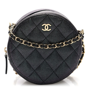 CHANEL Iridescent Caviar Quilted Round Clutch With Chain Black