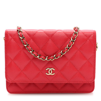 CHANEL Caviar Quilted Mini Wallet On Chain WOC Red