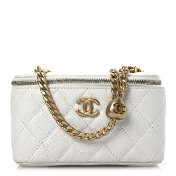 CHANEL Caviar Quilted Sweetheart Vanity Case White