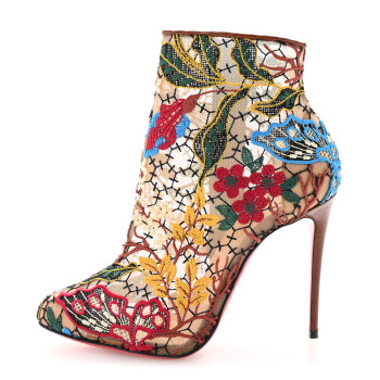 CHRISTIAN LOUBOUTIN Mesh Guipure Wax Lace Calfskin Embossed Miss Tennis 100 Ankle Boots 36.5 Multicolor