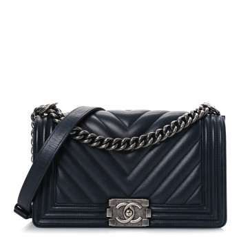 CHANEL Calfskin Chevron Quilted Medium Boy Flap Black