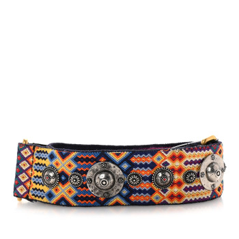CHRISTIAN DIOR Canvas Embroidered Studded Mexico Shoulder Strap Multicolor