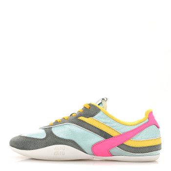 MIU MIU Technical Fabric Suede Gymnasium Sneakers 37 Anise Fuchsia