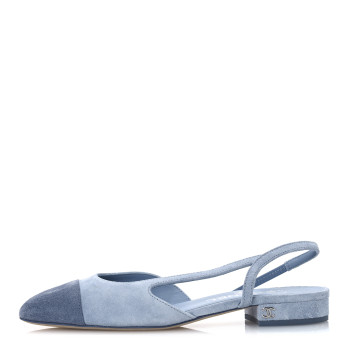CHANEL Suede Cap Toe CC Coco Slingback Pumps 36 Light Blue