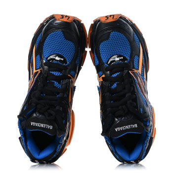 BALENCIAGA Mesh Rubber Bi-Color Mens Runner Sneakers 12 Blue Orange Black White