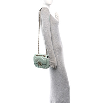 GUCCI Iridescent Nappa Chevron Matelasse Mini GG Marmont Shoulder Bag Iridescent Salvy Green