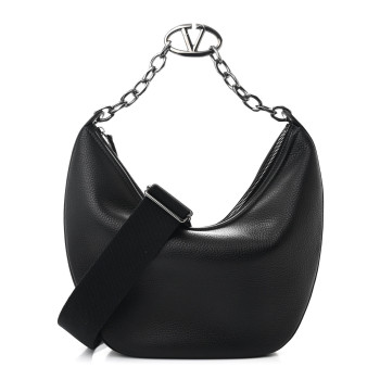 VALENTINO GARAVANI Grainy Calfskin Medium Vlogo Moon Hobo Bag Black