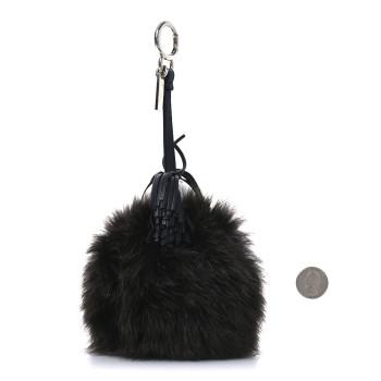 FENDI Fox Fur Shiny Nappa Bi-Color Super Karlito Pom Pom Bag Charm Moro Rosso Chiaro
