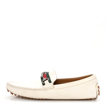 GUCCI Miro Soft Calfskin Web Mens Horsebit Driver Loafers 10 White