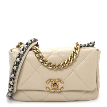 CHANEL Lambskin Quilted Medium Chanel 19 Flap Beige