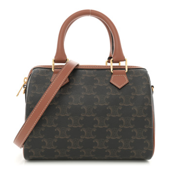 CELINE Triomphe Canvas Calfskin Small Boston Bag Tan