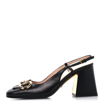 GUCCI Malaga Kid Horsebit 75mm Slingback Pumps 35.5 Black